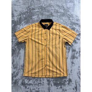 Primitive Shirt Mens Large Yellow Black Striped Button Down Short Sleeve Skate